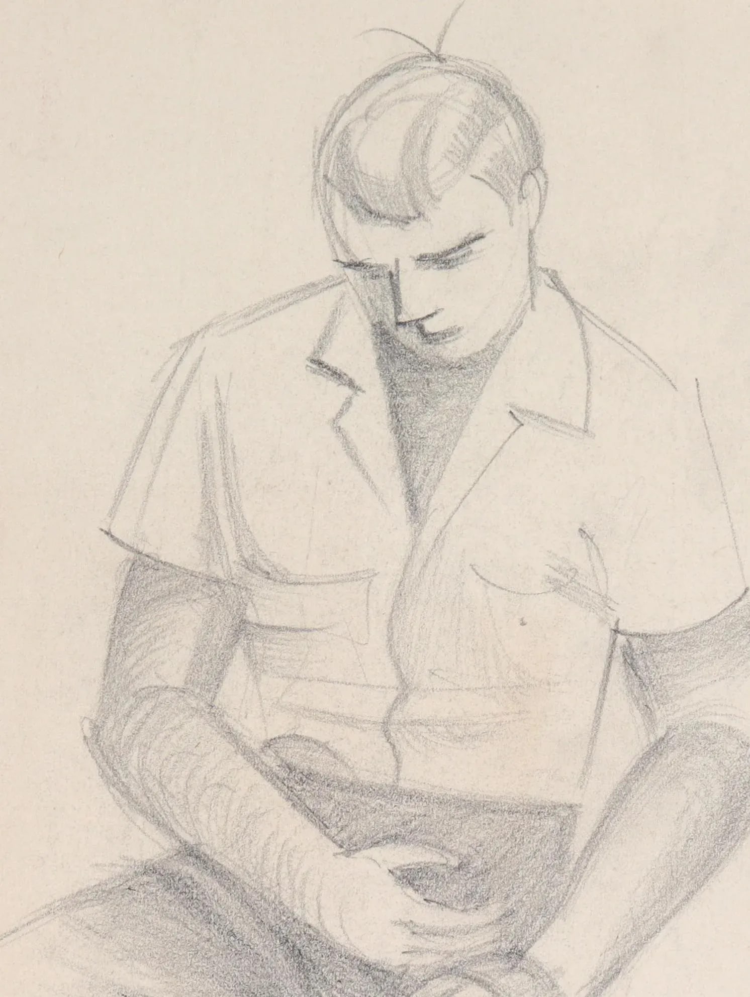 Seated Male Figure Mid 20th Century Graphite - 2