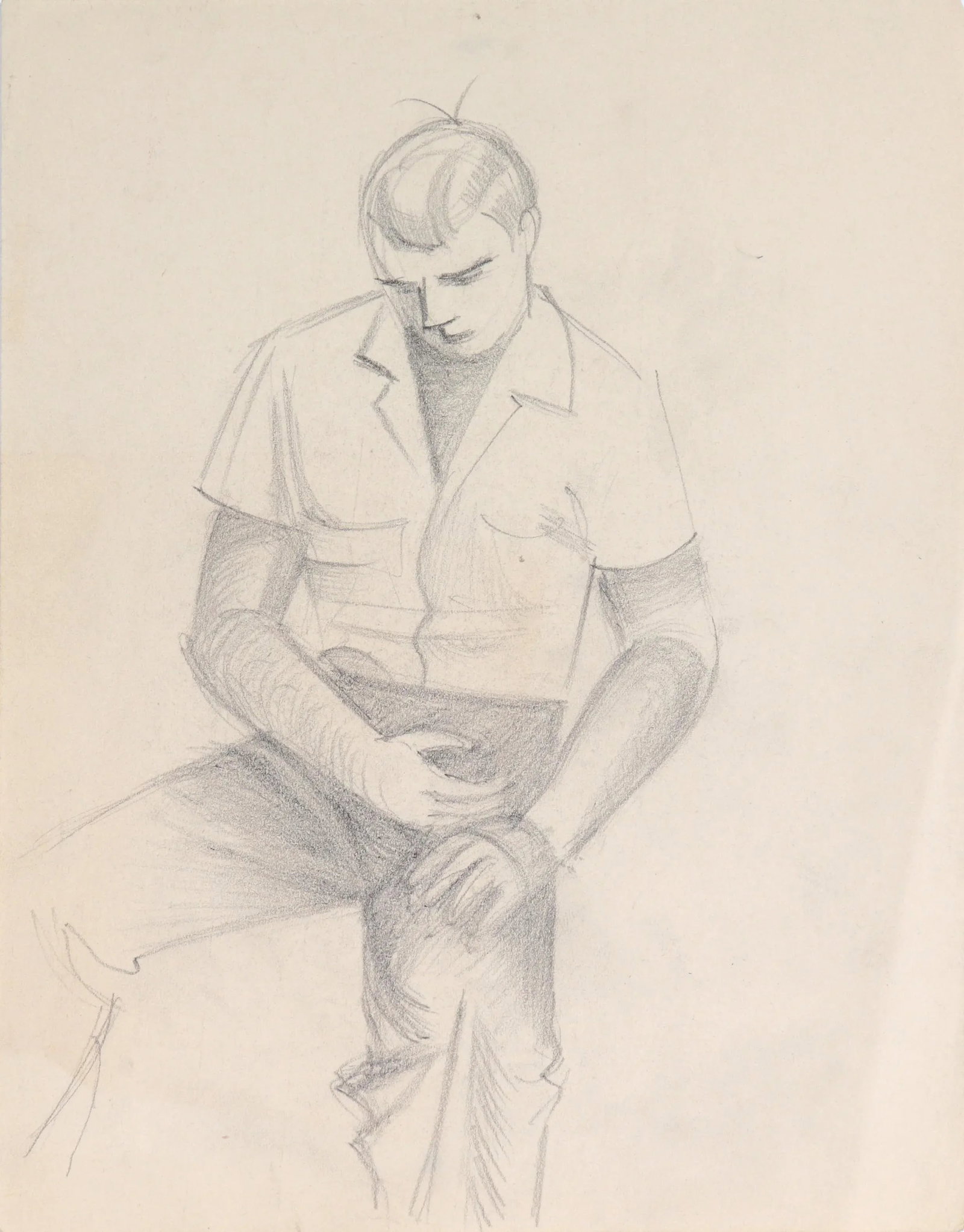 Seated Male Figure Mid 20th Century Graphite - 3