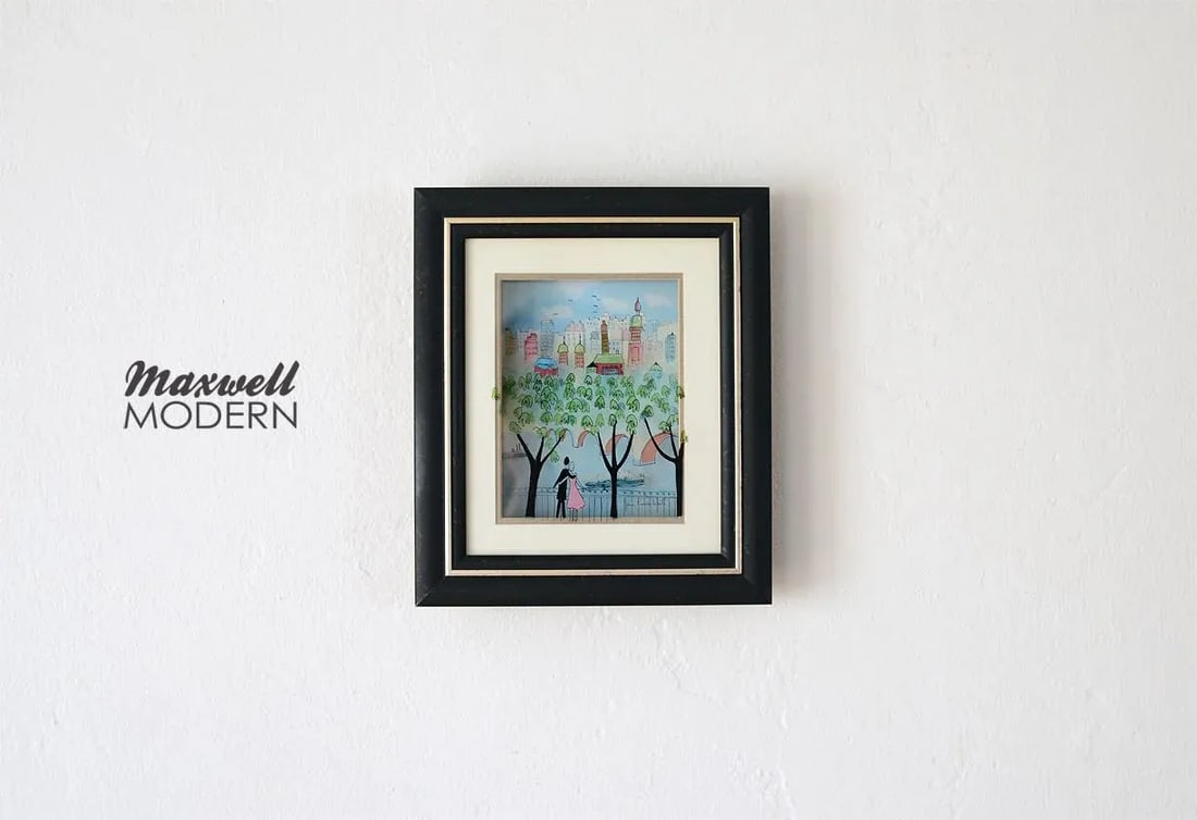 1990s Mid-Century Modern Scenic Cityscape 3-D Vitreography Painting by Jean Pierre Weill - 2