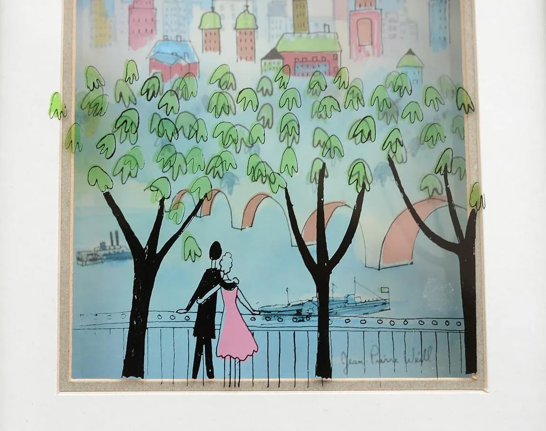 1990s Mid-Century Modern Scenic Cityscape 3-D Vitreography Painting by Jean Pierre Weill - 4