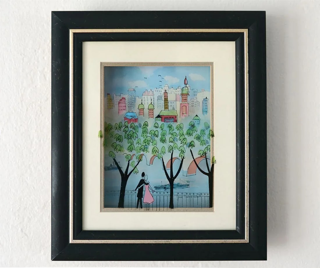 1990s Mid-Century Modern Scenic Cityscape 3-D Vitreography Painting by Jean Pierre Weill - 9