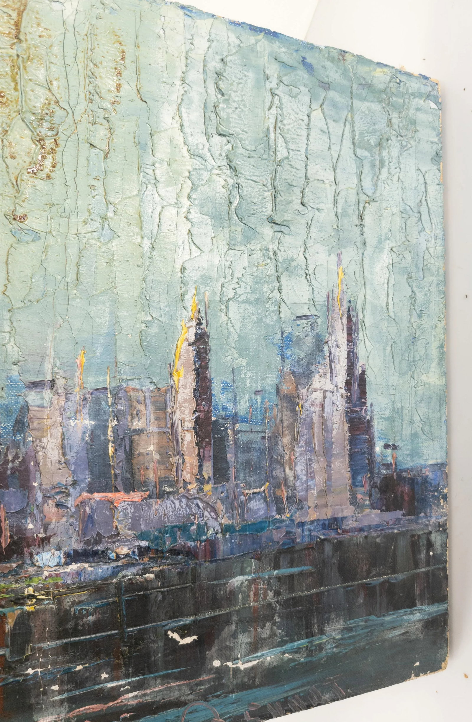 Mid-Century Modern Abstract Impressionist Oil Painting Cityscape of New York City - 10