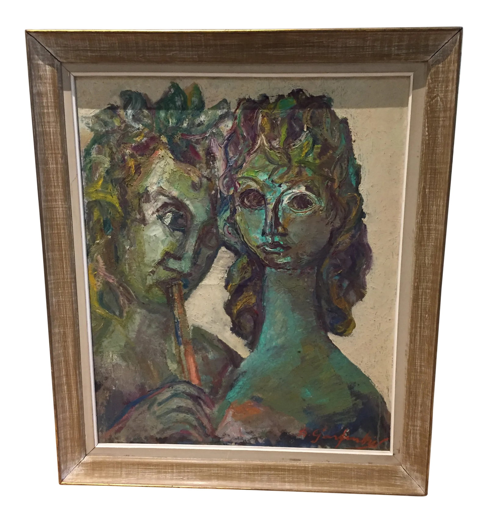 1950's Mid-Century Modern "Reviere Maternite" Painting by David Garfinkiel: David Garfinkiel 1902-1970 Reviere Maternite David Garfinkiel was born in Radom (Poland) in 1902 into a family of artists. In 1932 he arrives in Paris, attracted as many others by the aura of the <<