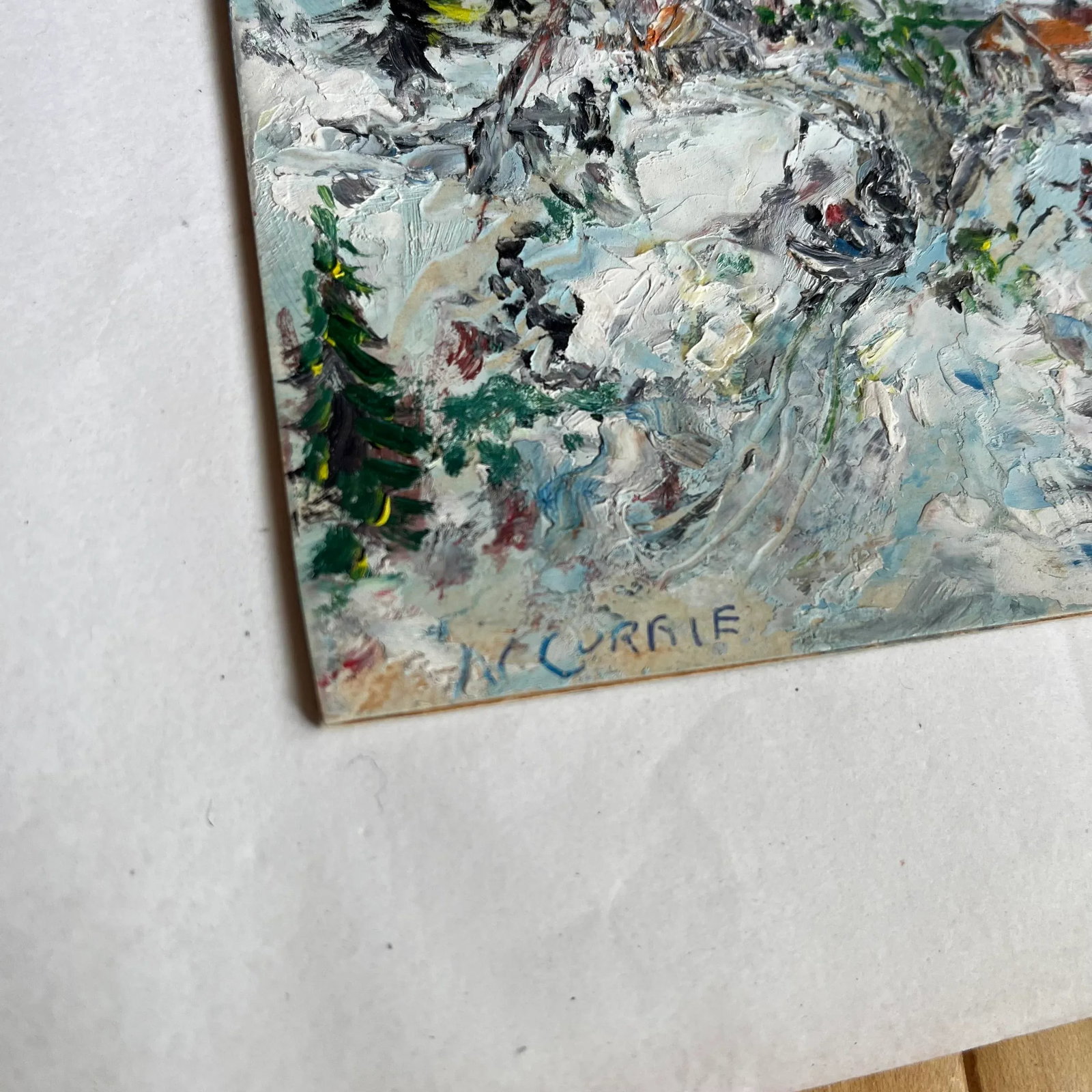 Vintage Mini Oil Winter Mountain Cabin Painting - Unframed - 3