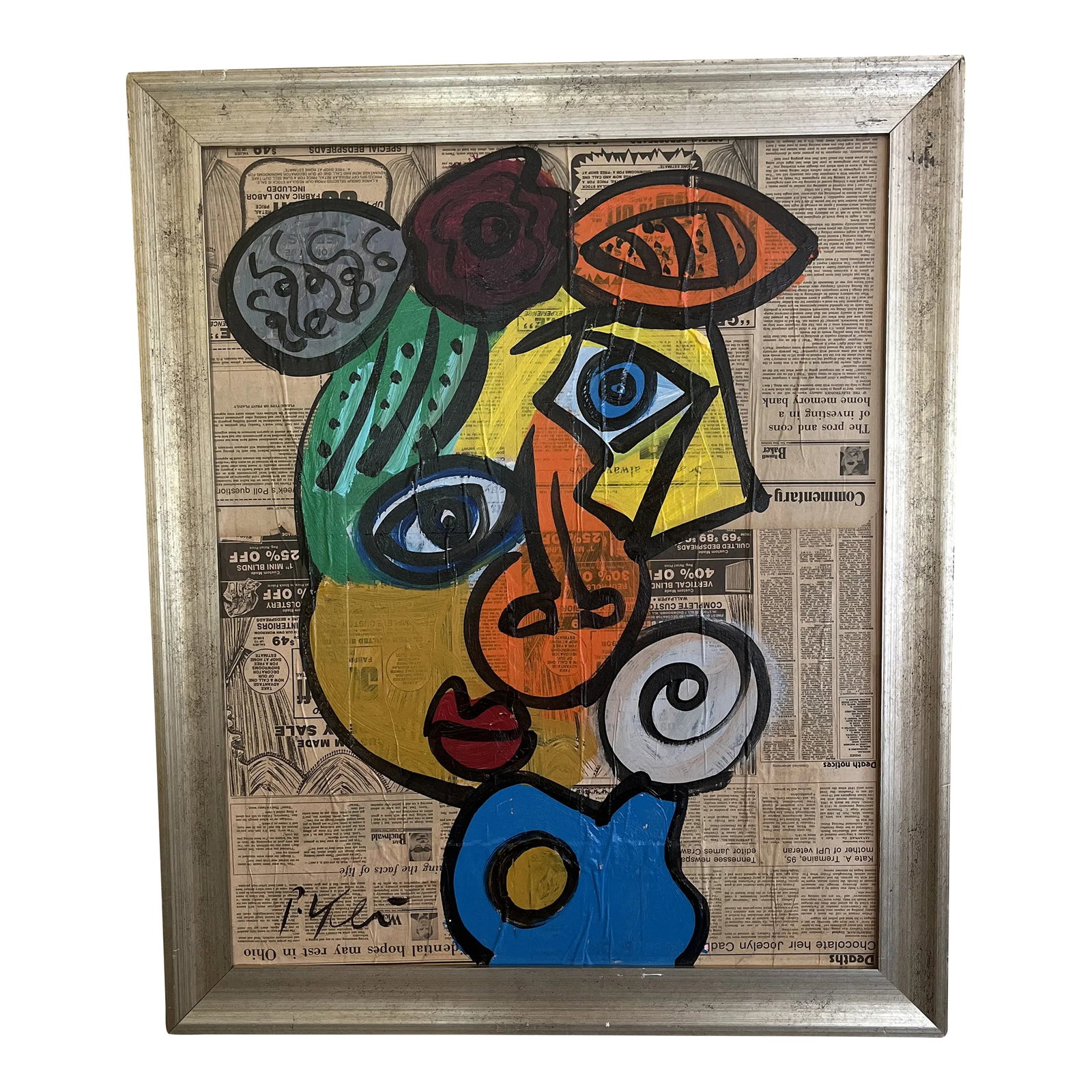 Late 20th Centur Abstract Portrait Painting by Peter Robert Keil,: Peter Keil has produced many Side Portraits on Boards of this size but the vibrant color hues in this piece are magical Stunning Quality Medium Abstract Expressionist Peter Keil Colorful Painting on