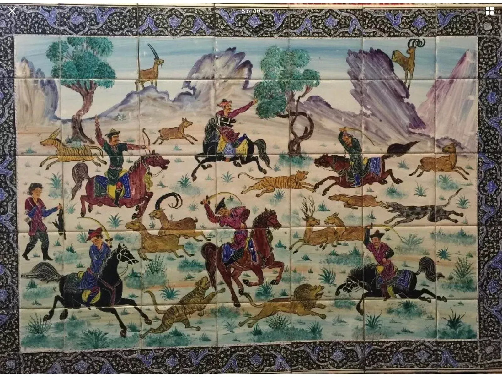 Hand Painted Persian Tile Panel Hunt Scene / Persian Miniature Mosaic Art - 3