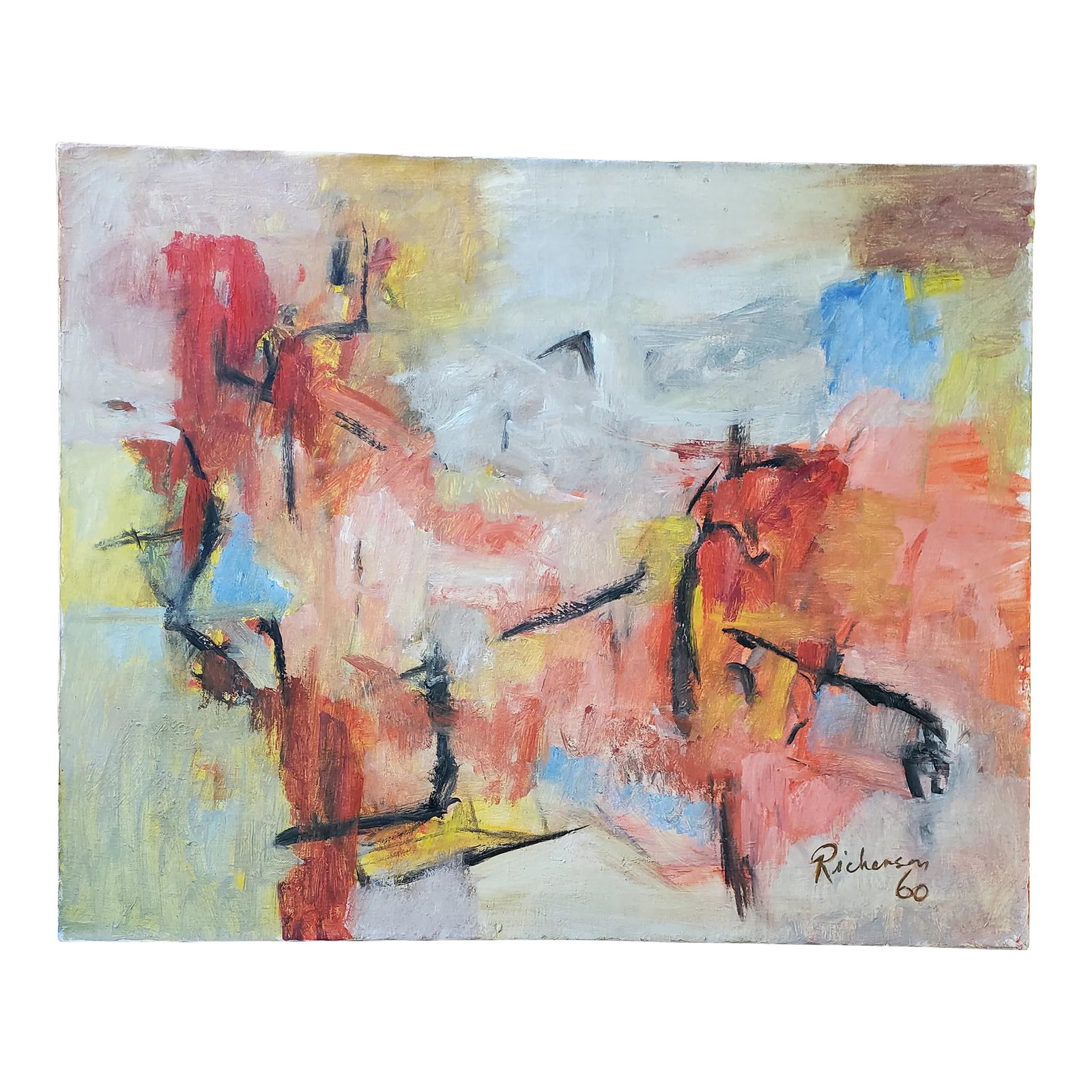 1960s Mid Century Modern Vintage Abstract Expressionist Signed Painting: A true original mid century modern vintage abstract painting artist signed in all original condition. Having master artist brush strokes with a very desirable pastel color combination. A rare non