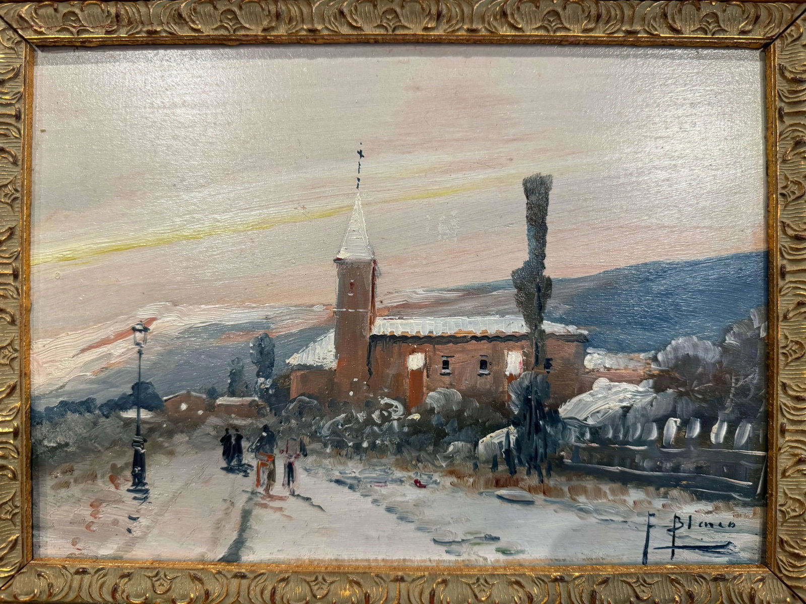 Pair Mid-Century French Paintings on Board in Gilt Frames Signed F. Blanco - 7