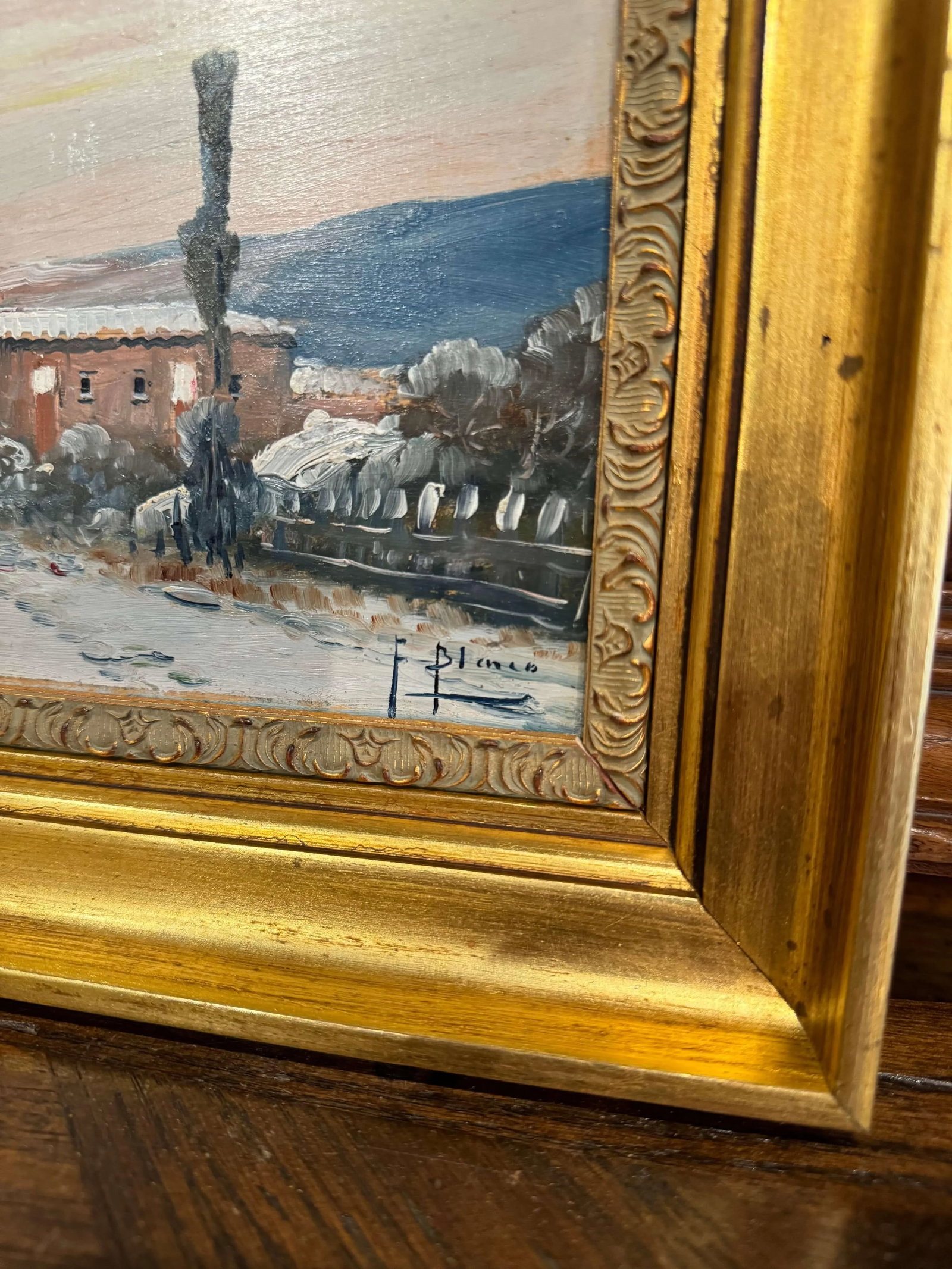 Pair Mid-Century French Paintings on Board in Gilt Frames Signed F. Blanco - 8