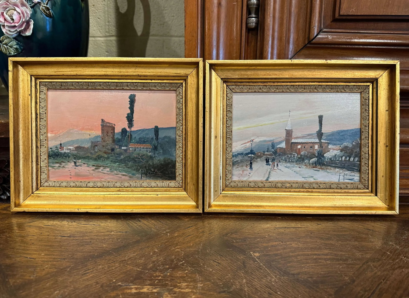 Pair Mid-Century French Paintings on Board in Gilt Frames Signed F. Blanco - 9