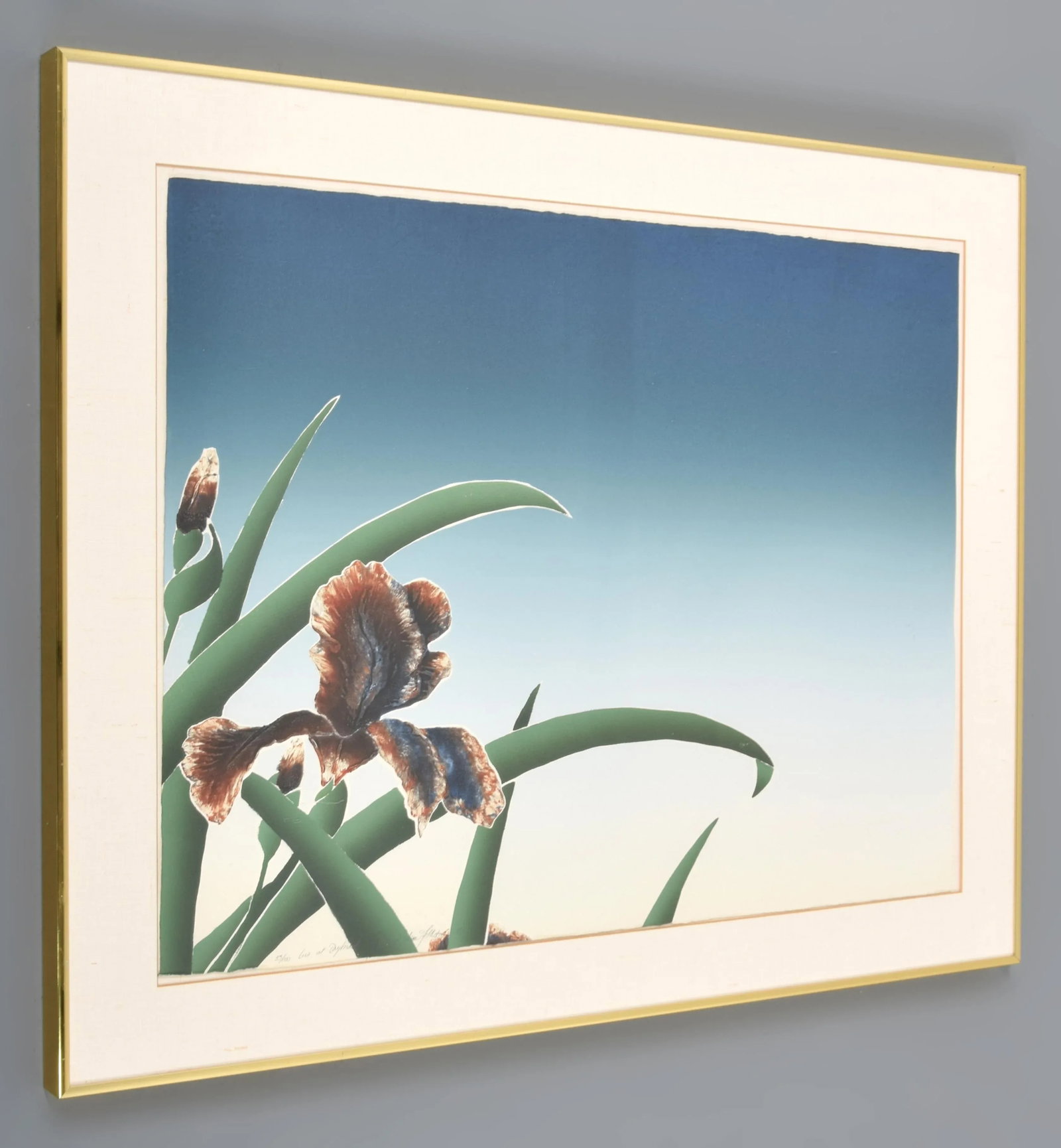 1980s Original Signed "Iris at Daybreak" and "Iris at Dusk" Framed Woodcut Silkscreens by D. Goldste - 4