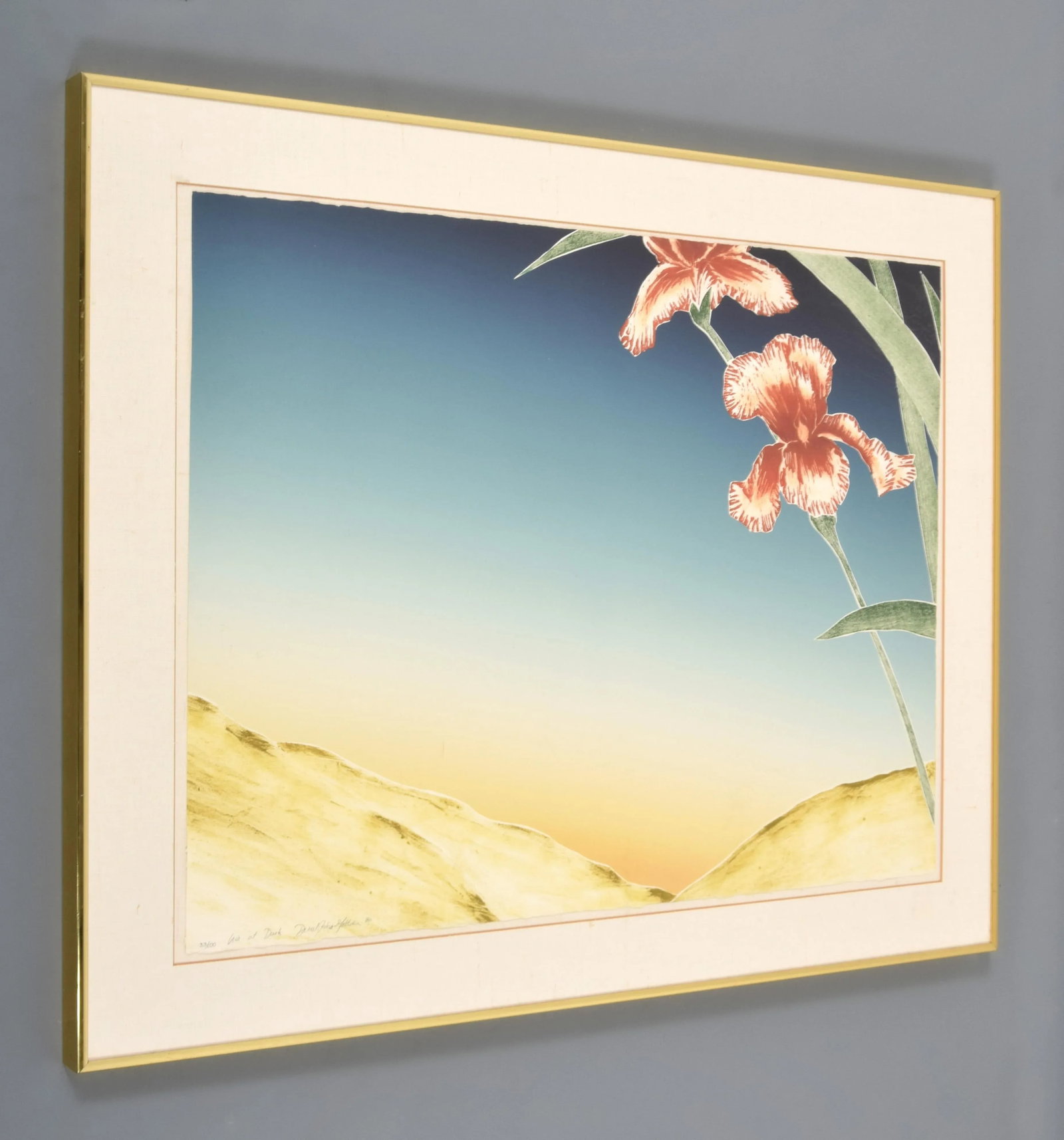 1980s Original Signed "Iris at Daybreak" and "Iris at Dusk" Framed Woodcut Silkscreens by D. Goldste - 6