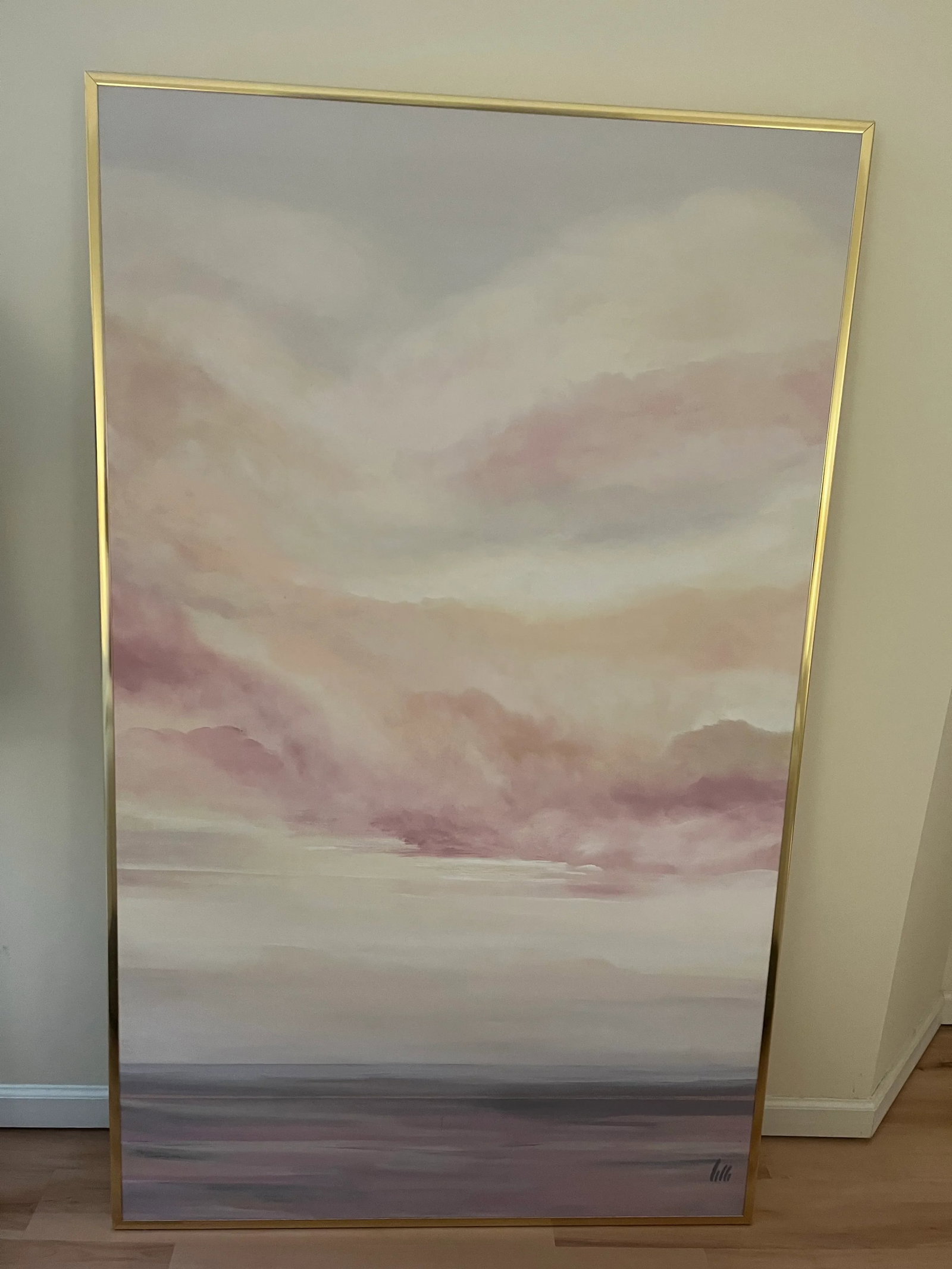 Vintage Abstract Pastel Oil Painting on Canvas Painting Signed Lilli - 9