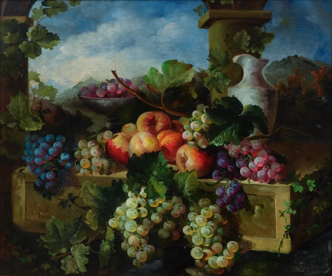 Giltwood Carved Frame Artwork Oil Painting Still Life - 7