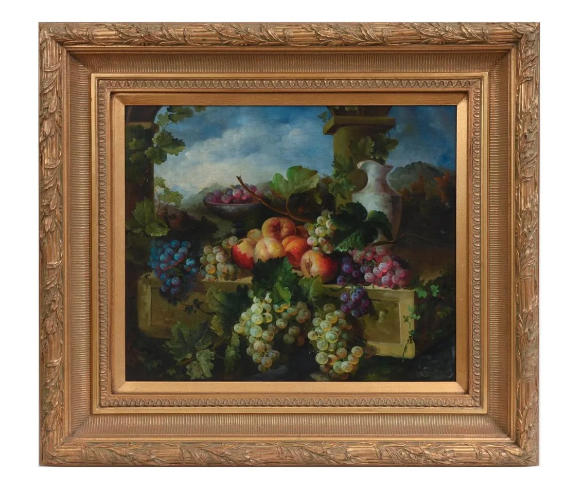 Giltwood Carved Frame Artwork Oil Painting Still Life - 8
