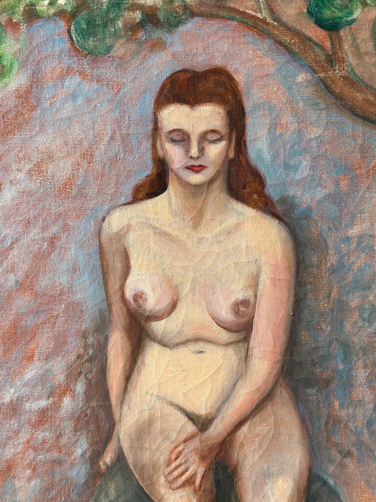 Vintage Seated Nude Painting on Canvas, Circa 1940s - 3