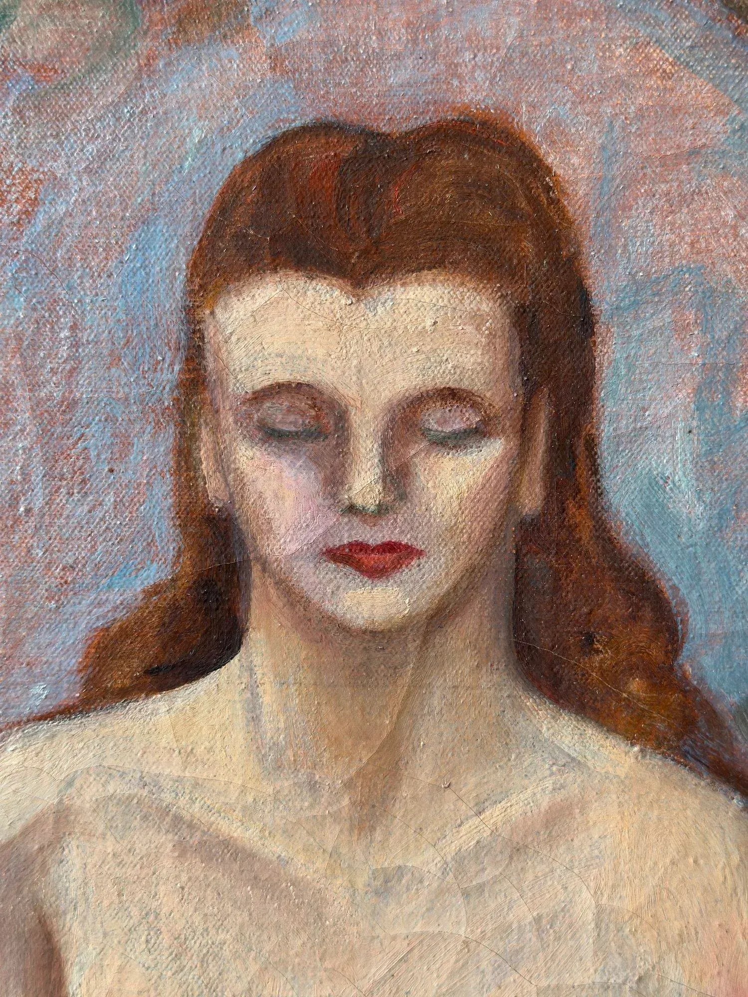 Vintage Seated Nude Painting on Canvas, Circa 1940s - 5