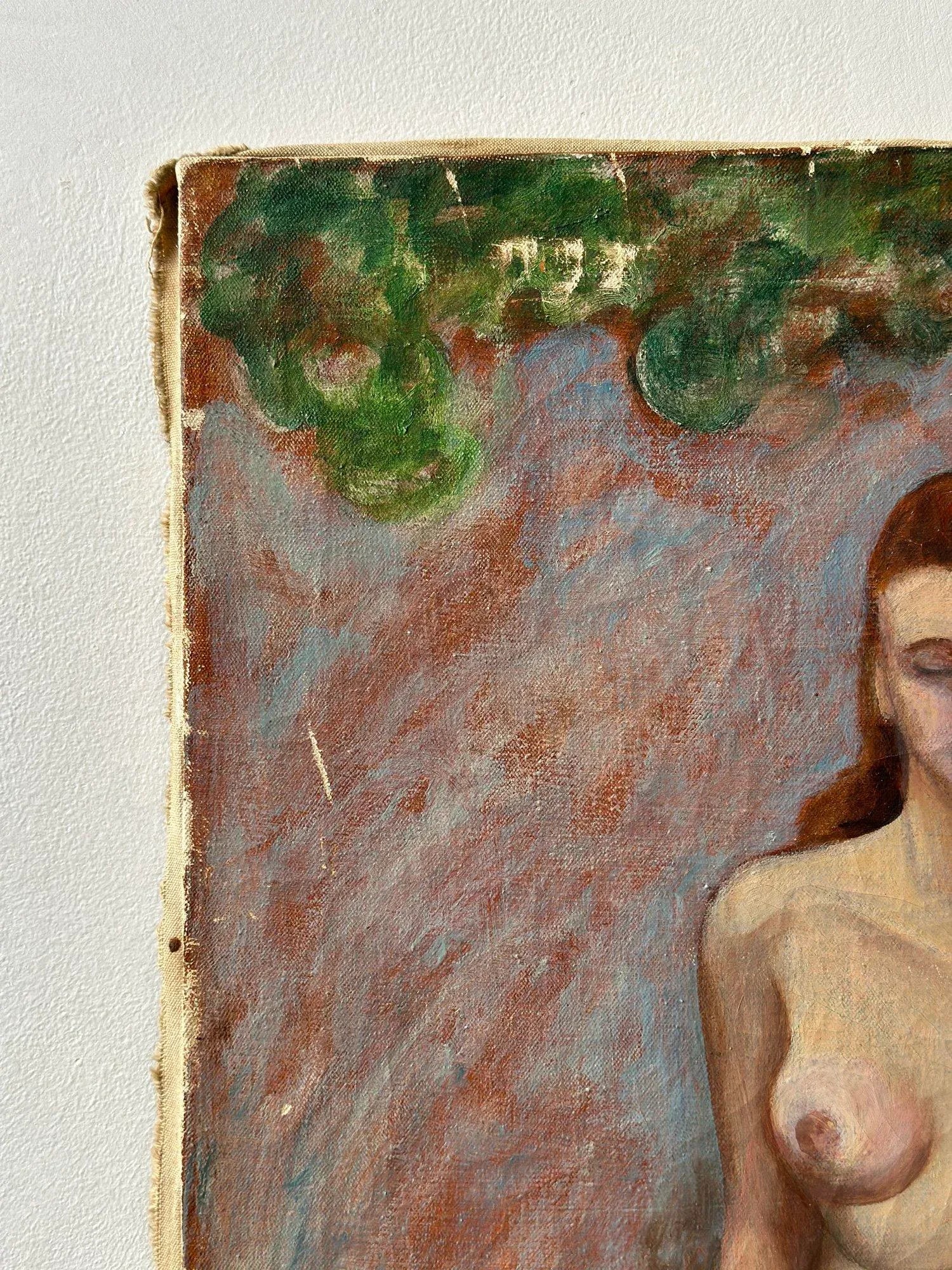 Vintage Seated Nude Painting on Canvas, Circa 1940s - 7