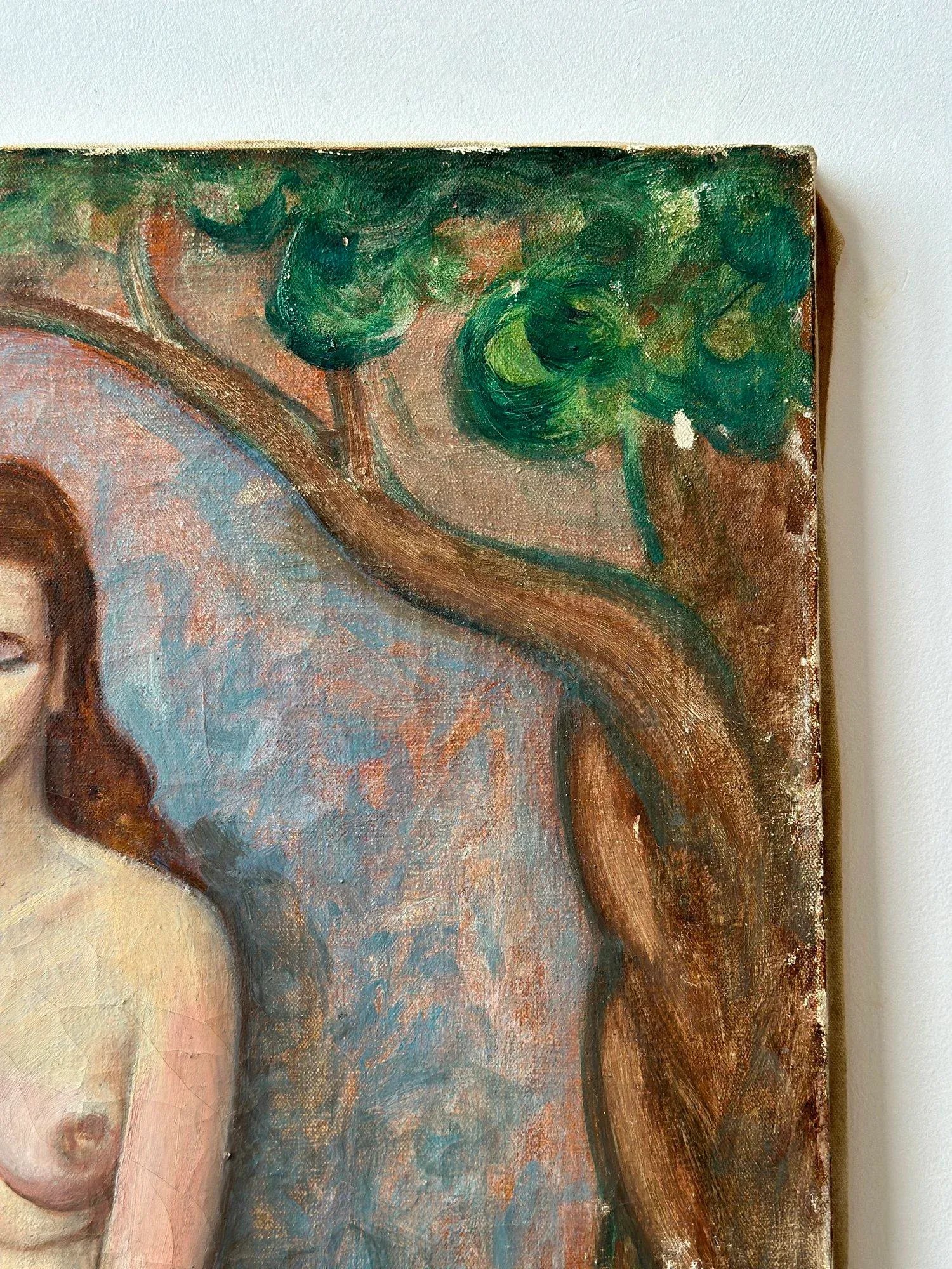 Vintage Seated Nude Painting on Canvas, Circa 1940s - 8