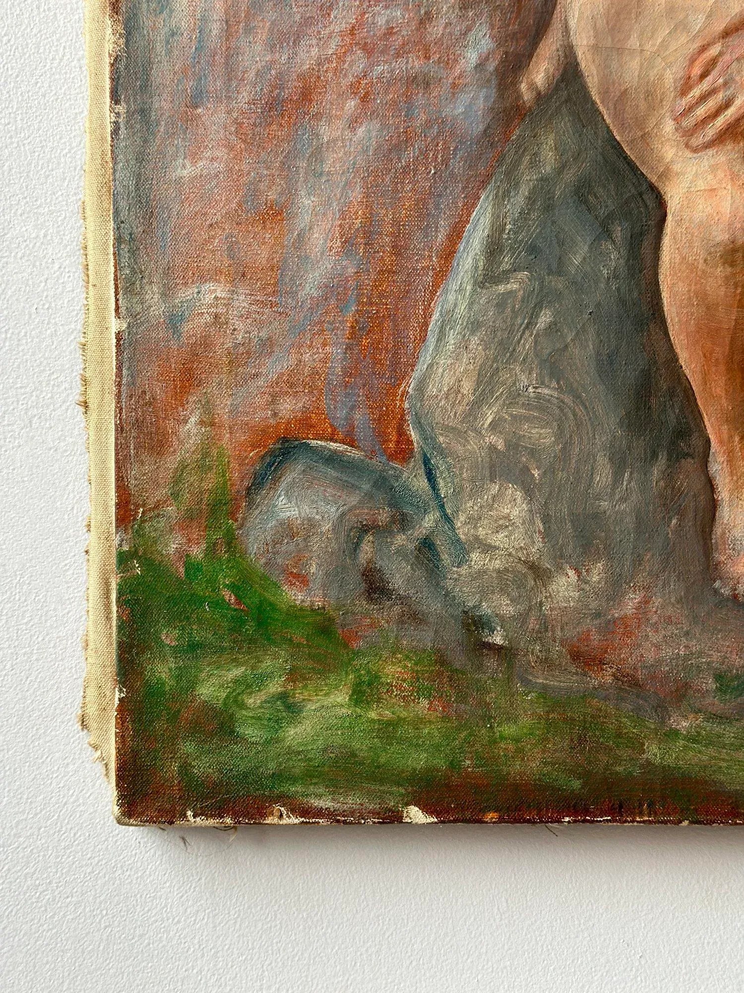 Vintage Seated Nude Painting on Canvas, Circa 1940s - 9
