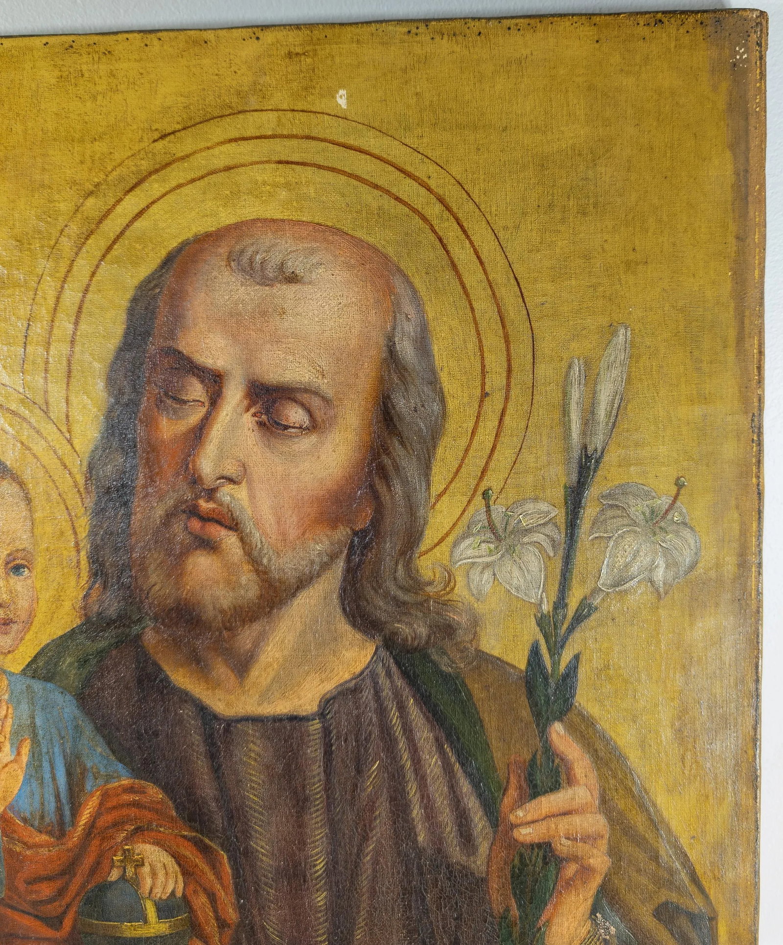18th or 19th Century Religious Icon Oil Painting of St. Joseph - 3