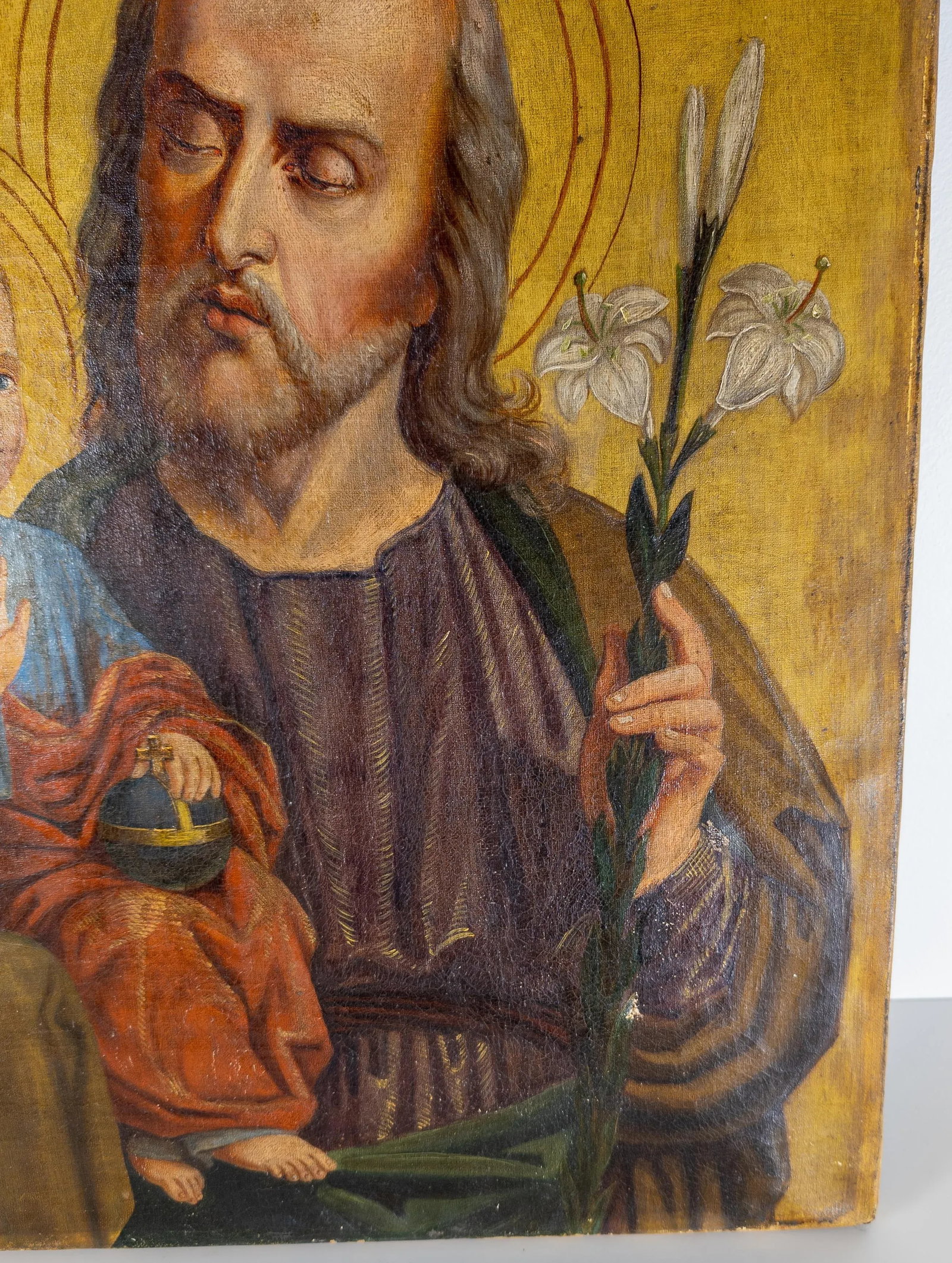 18th or 19th Century Religious Icon Oil Painting of St. Joseph - 4