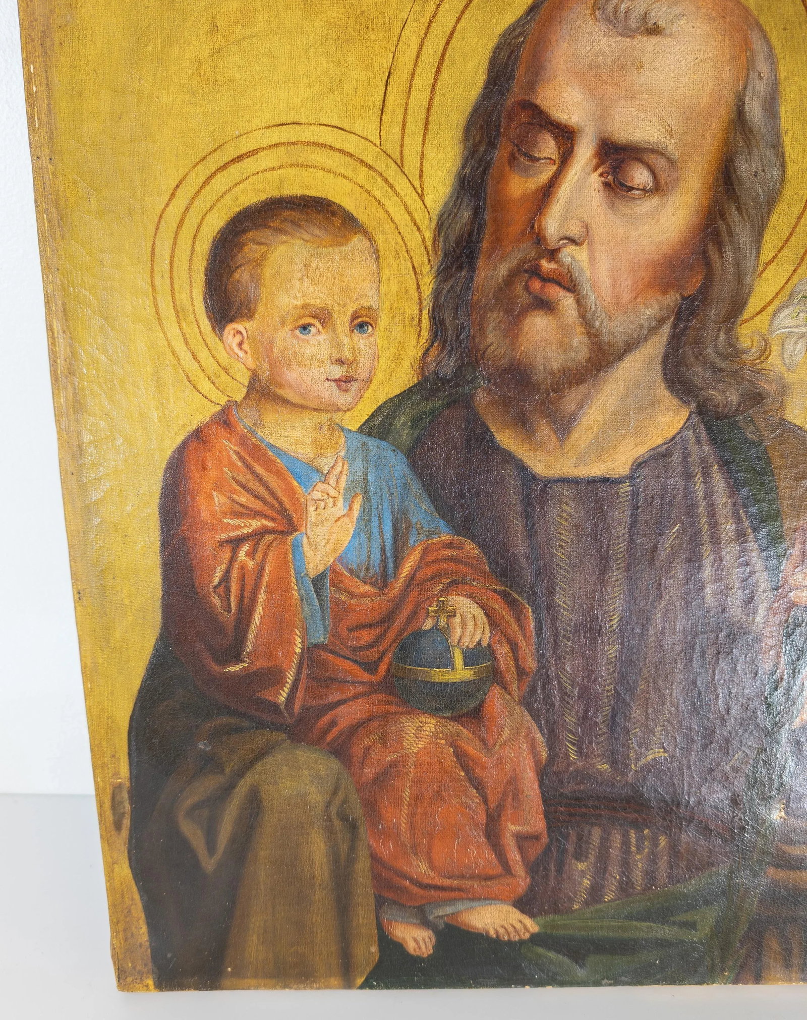 18th or 19th Century Religious Icon Oil Painting of St. Joseph - 5