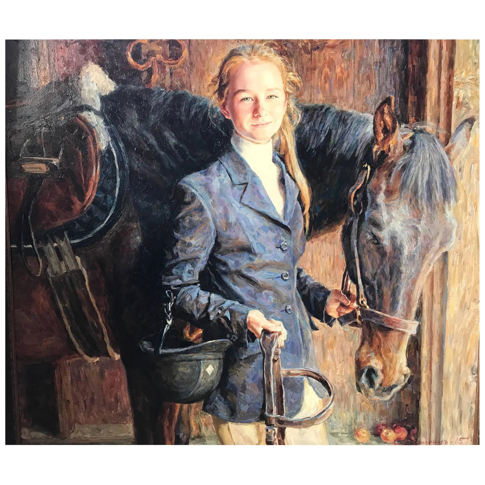 Portrait by Sergei Danilin of Young Girl With Horse: This is an example of a portrait Sergei Danilin did for a local Client. Have your portrait comissionned in a different motif. From St. Petersburg, Russia, one of the best portrait artists of our