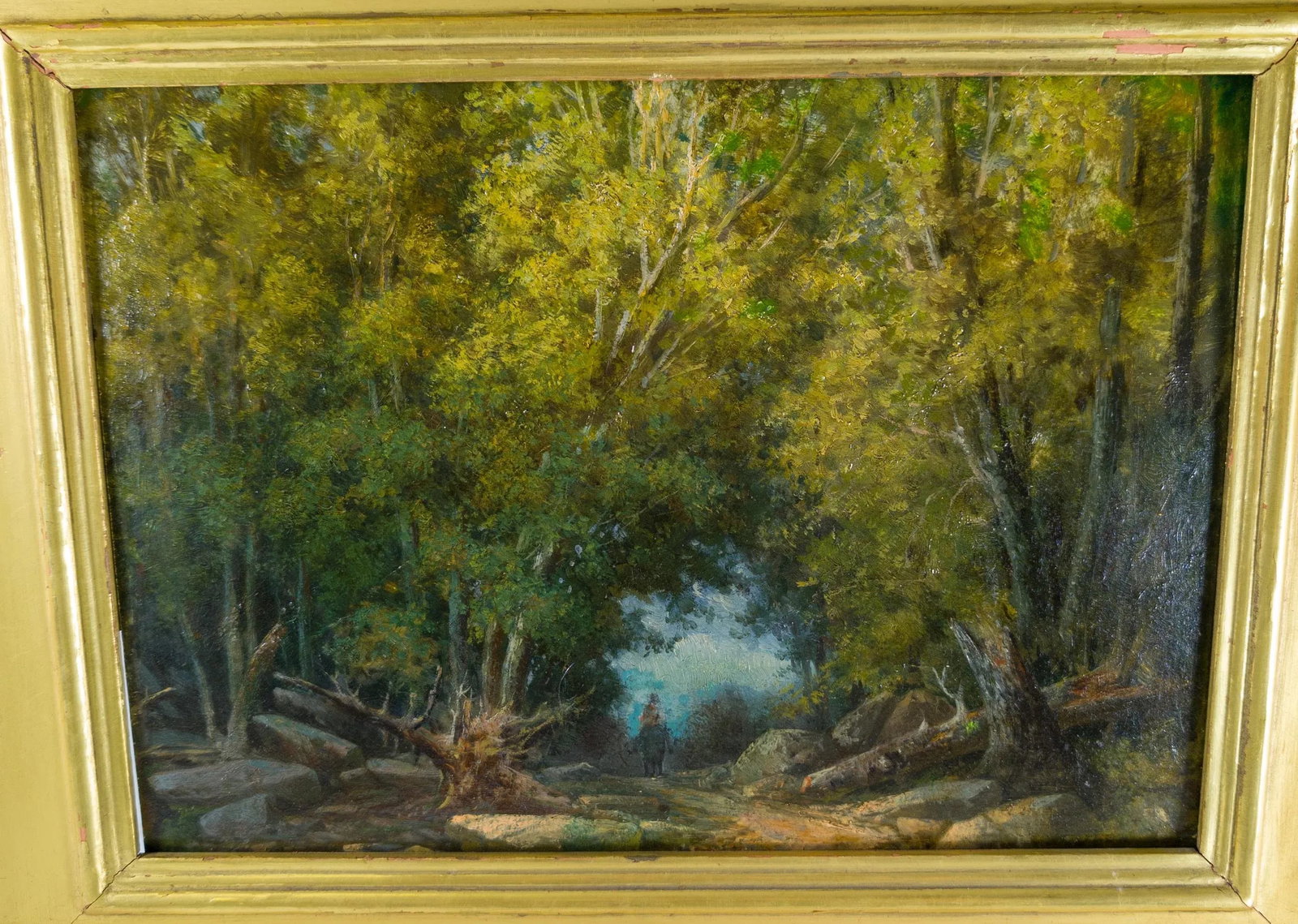 19th Century Hudson River School Style Landscape Painting of a Loan Rider in the Woods - 2
