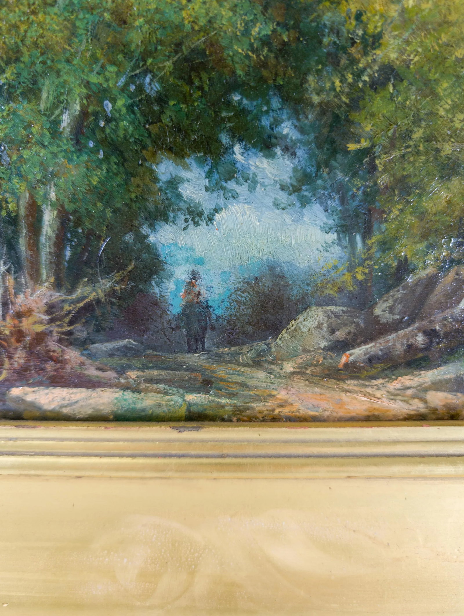19th Century Hudson River School Style Landscape Painting of a Loan Rider in the Woods - 5