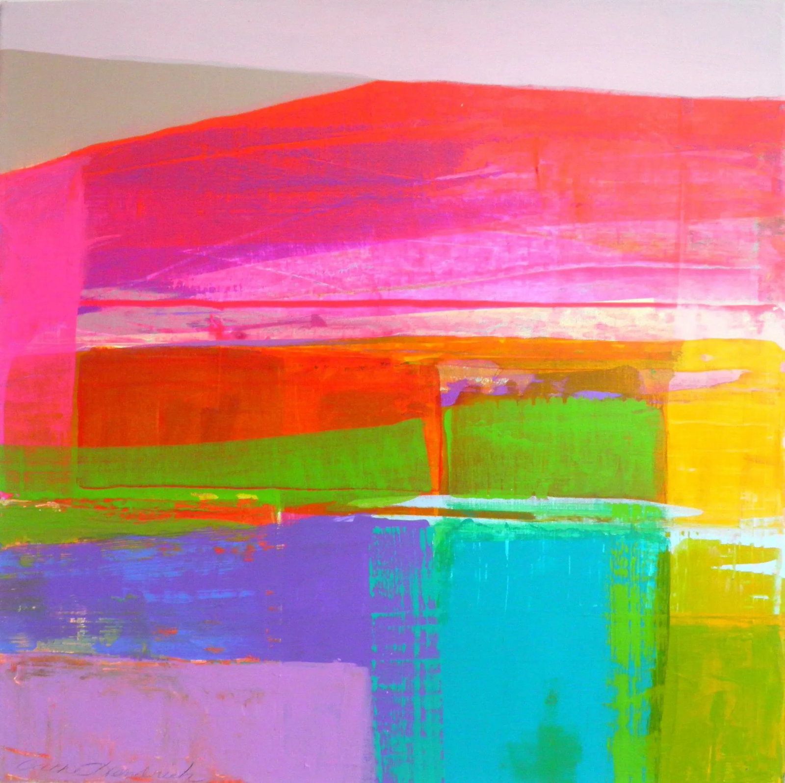 "Landscape Design 3" Acrylic Painting by Cathe Hendrick: The inspiration for this acrylic painting on canvas was to create design using a landscape composition, bold color and texture. Condition: Imperfections: No Imperfections Condition Notes: New