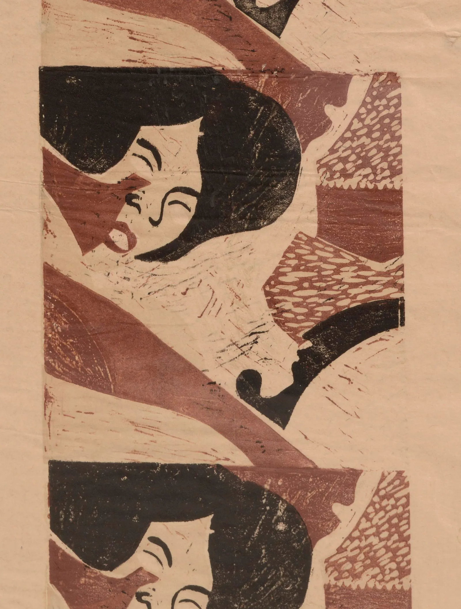 Face of a Woman, Figurative Abstract Pop Art Woodcut Portrait on Handmade Paper by Paula Walzer - 2