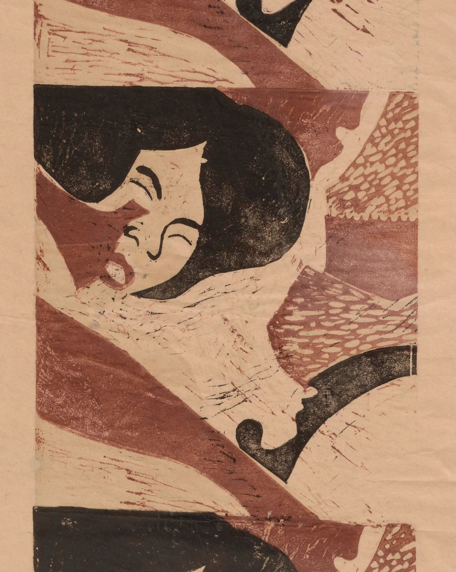 Face of a Woman, Figurative Abstract Pop Art Woodcut Portrait on Handmade Paper by Paula Walzer - 3
