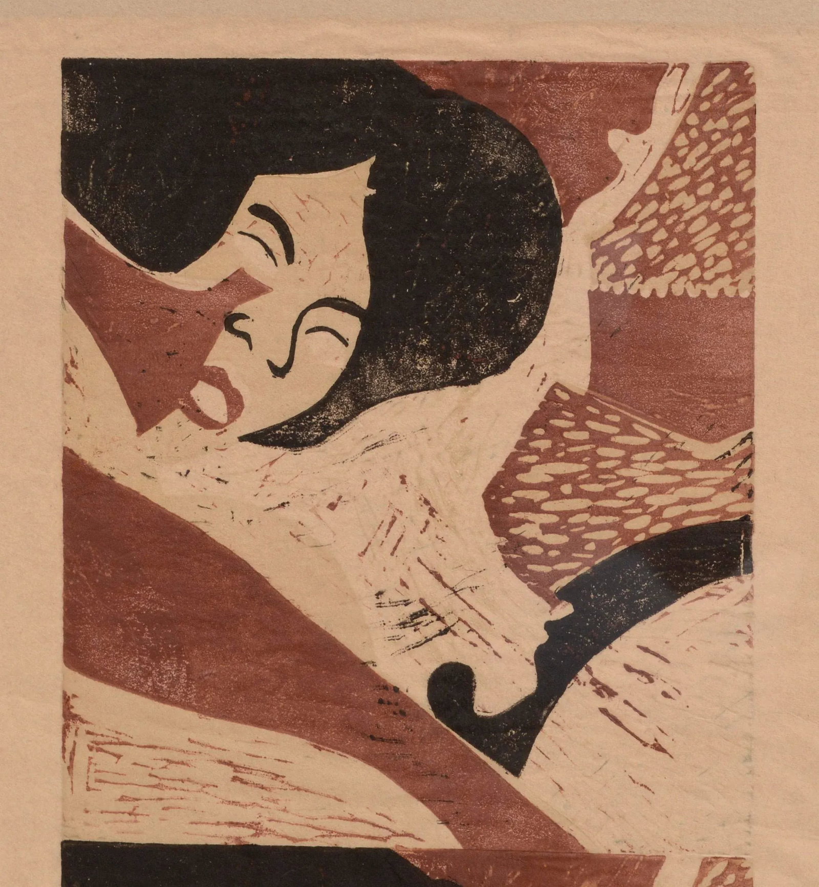 Face of a Woman, Figurative Abstract Pop Art Woodcut Portrait on Handmade Paper by Paula Walzer - 4