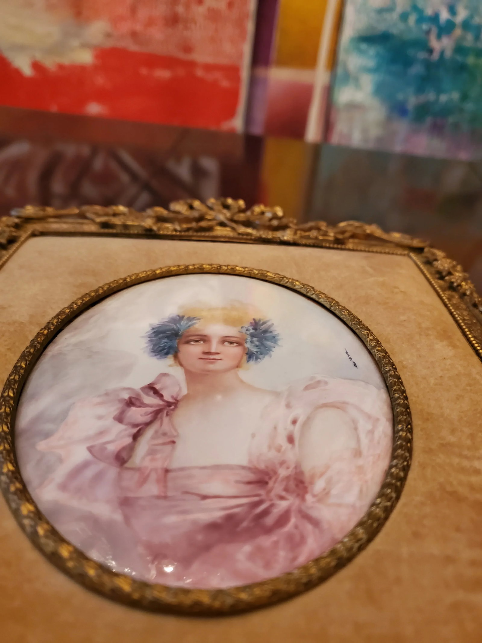 Antique Large Miniature Painting Empire Bronze of a Beauty - 5