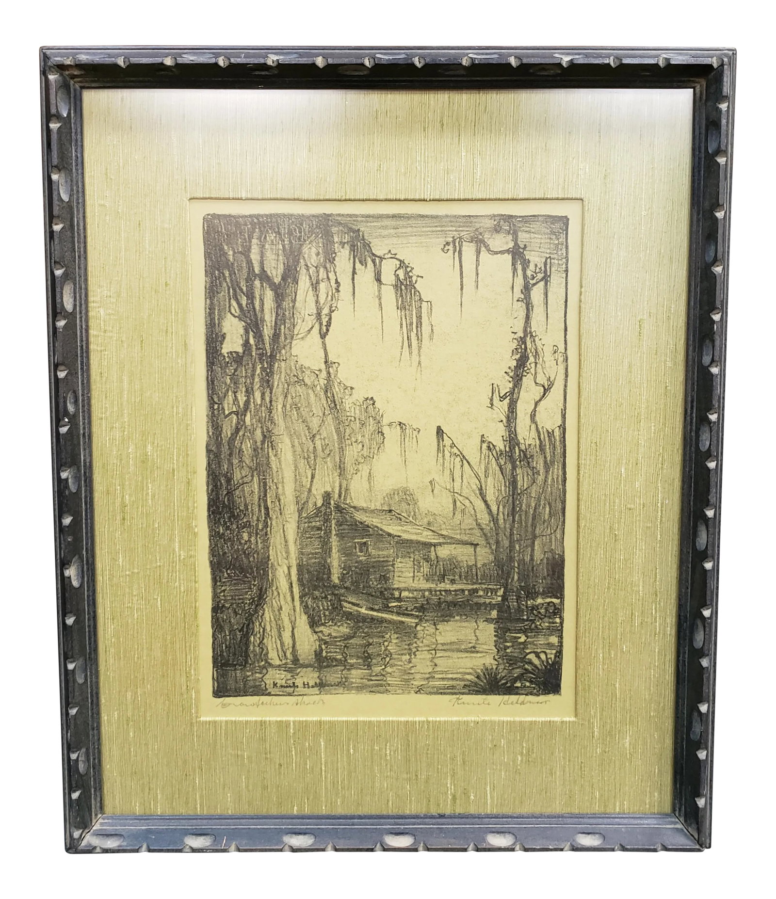 1930's "Crawfishers Shack" Hand Signed Print by Knute Heldner (New Orleans/Sweden): Up for sale is a fantastic Knute Heldner - "Crawfishers Shack" Hand Signed Print (New Orleans/Sweden) Circa 1930's! It measures 22 7/8" tall, 18 7/8" wide, and 1 3/4" deep. The piece is in great overa