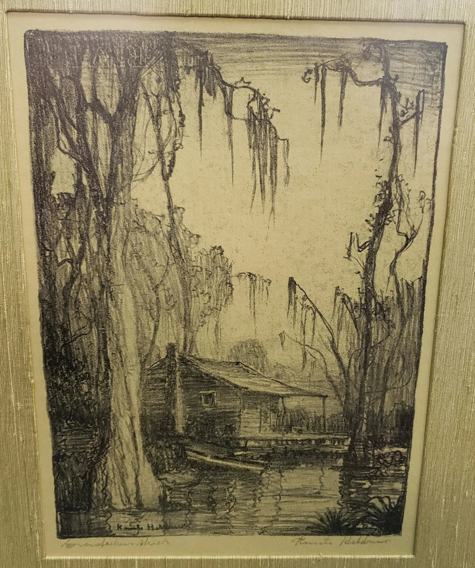 1930's "Crawfishers Shack" Hand Signed Print by Knute Heldner (New Orleans/Sweden) - 2