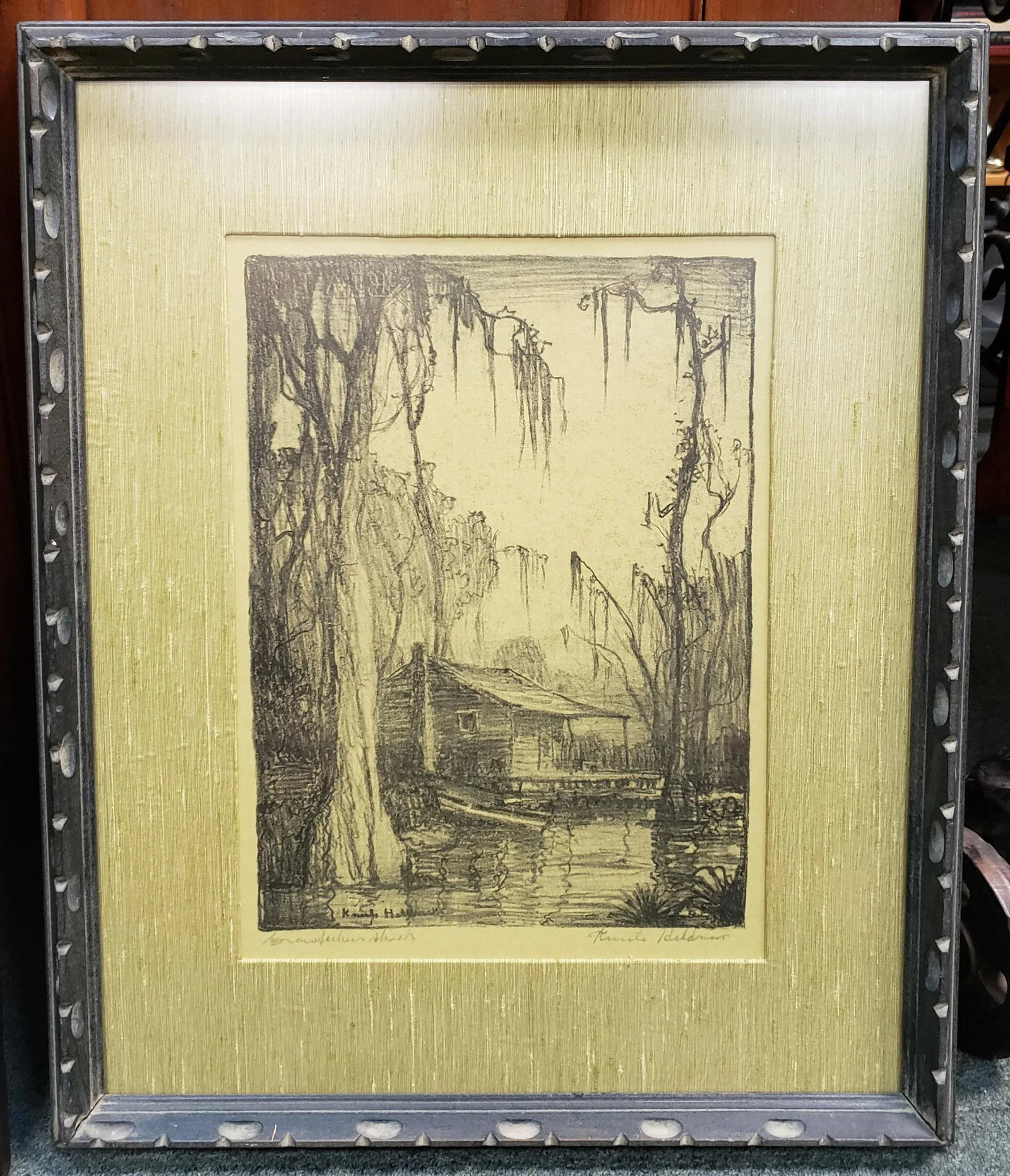 1930's "Crawfishers Shack" Hand Signed Print by Knute Heldner (New Orleans/Sweden) - 4