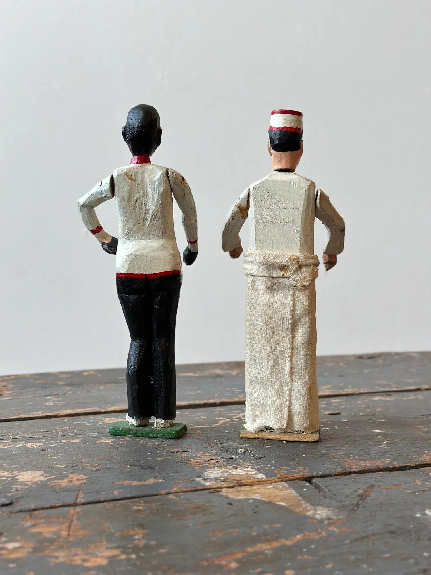 Antique Folk Art Carved Black + White Occupational Figures, a Pair, Circa 1940s - 12
