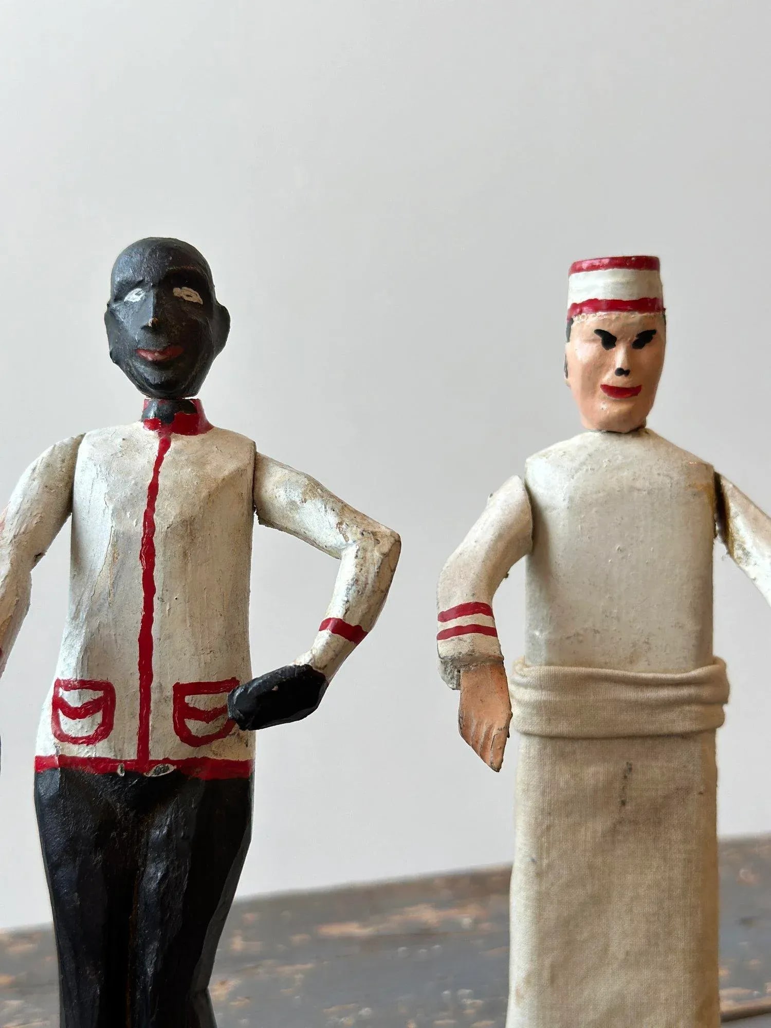Antique Folk Art Carved Black + White Occupational Figures, a Pair, Circa 1940s - 3