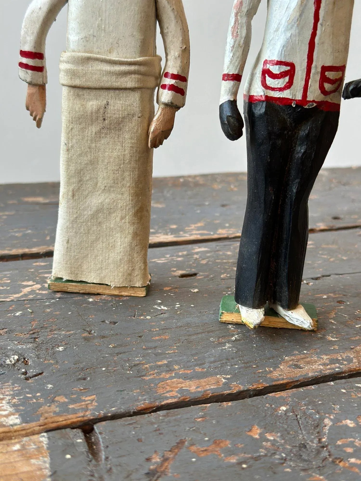 Antique Folk Art Carved Black + White Occupational Figures, a Pair, Circa 1940s - 4