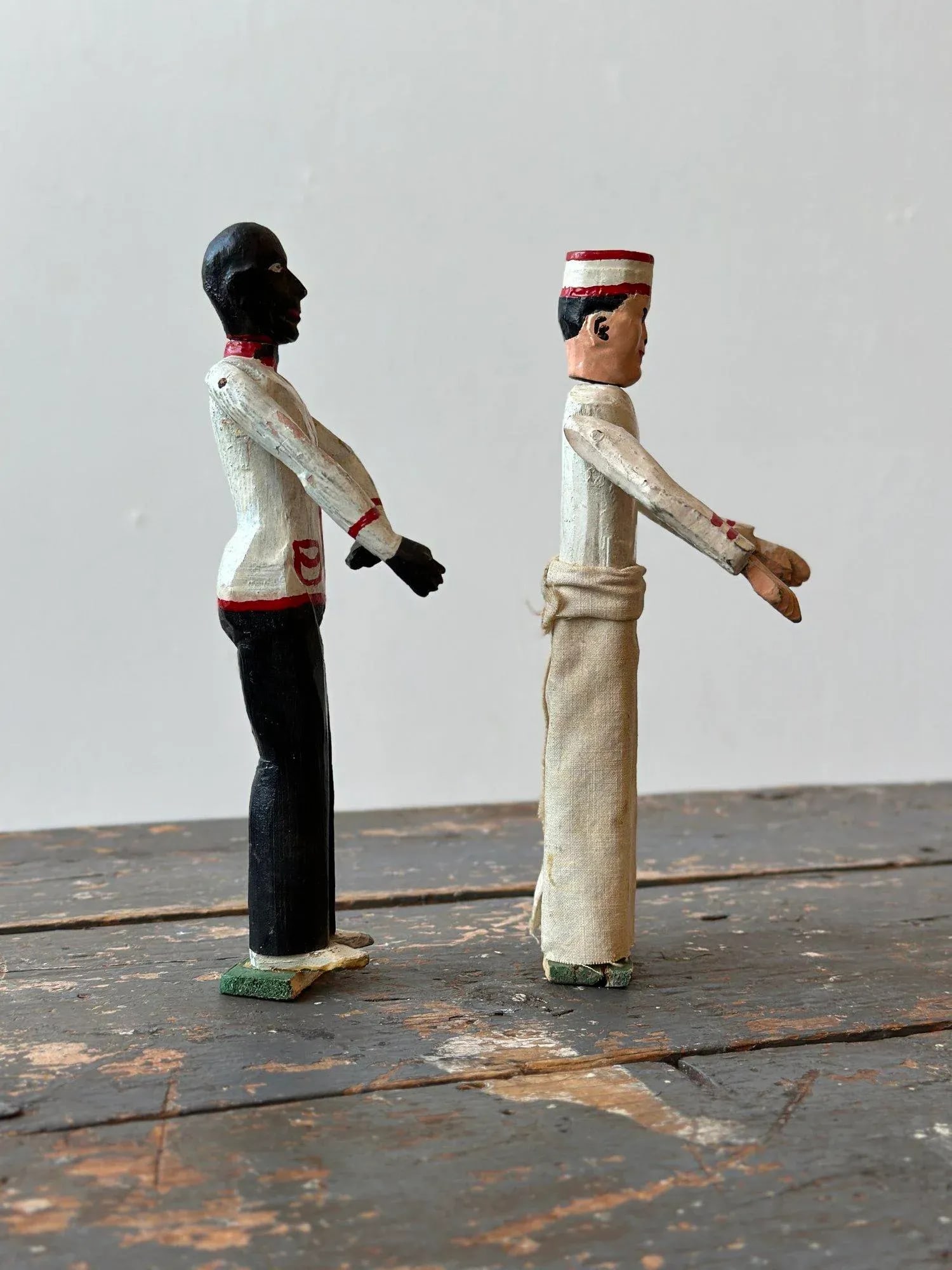 Antique Folk Art Carved Black + White Occupational Figures, a Pair, Circa 1940s - 5