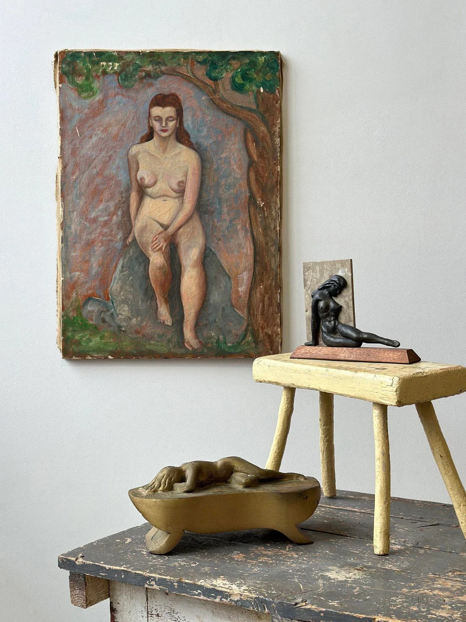 Vintage Reclining Cast Metal Nude Sculpture, Circa 1970 - 2