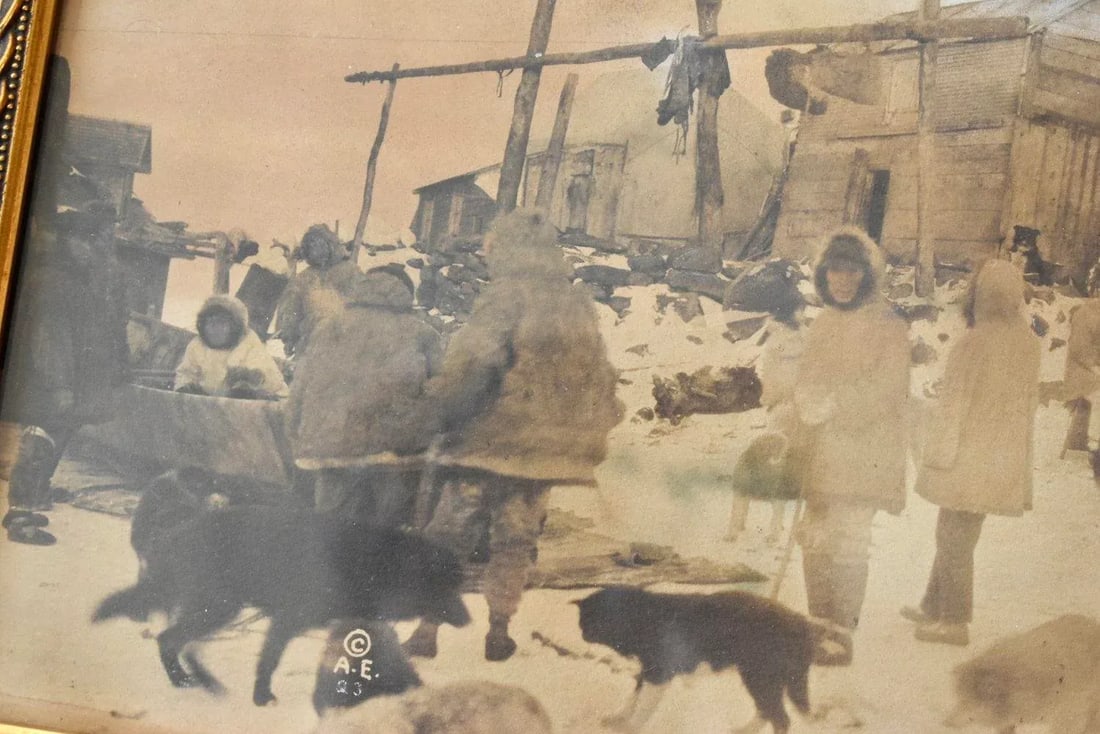 Antique Photograph of a First Nations Village on Little Diomede Island, Alaska, Circa 1923 - 4