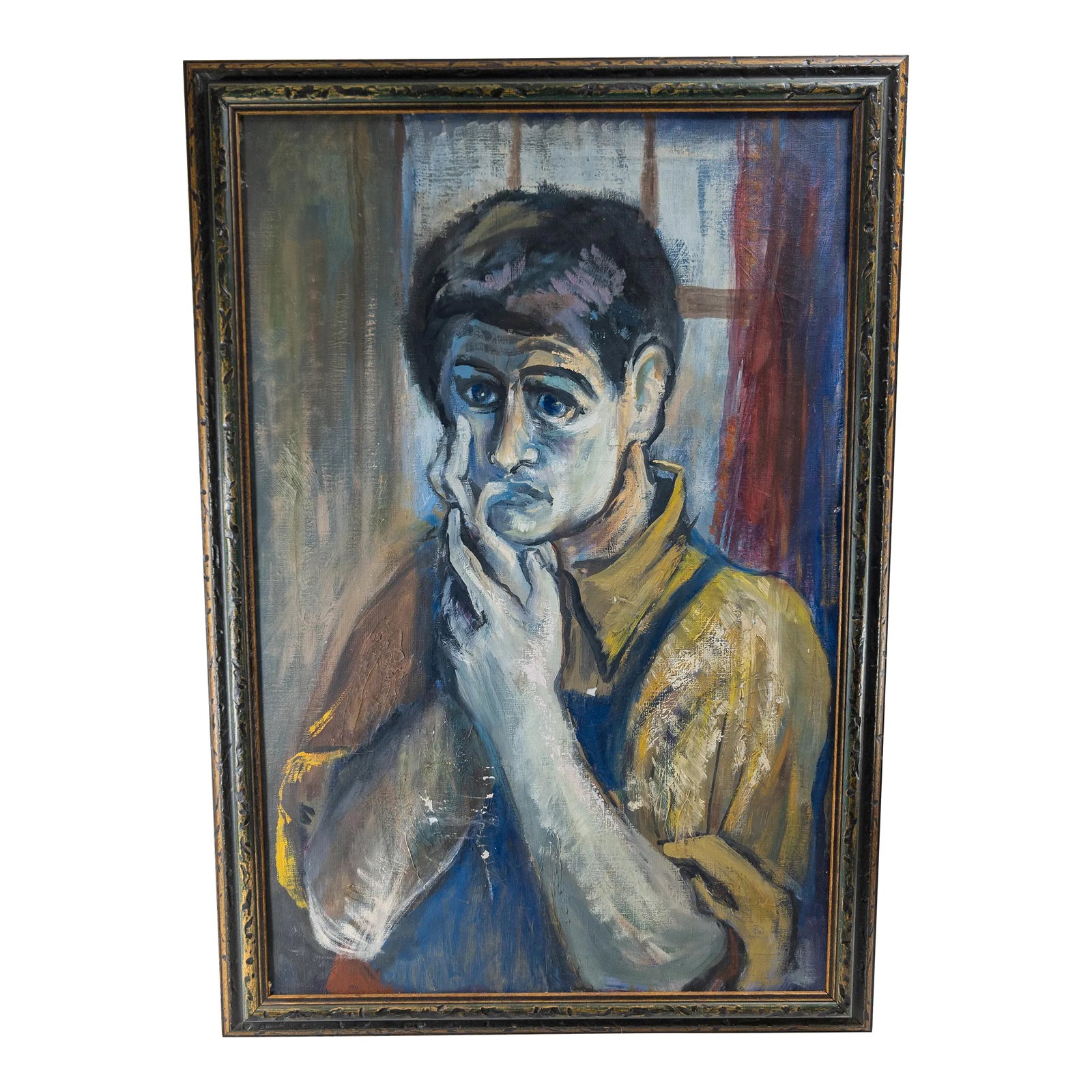 Mid-Century Modern Abstract Impressionist Portrait Painting by Paul Lishinsky: We are selling this kind of creepy WPA era oil on canvas painting. This came from a collector's estate who said it was by Saul Lishinsky although we cannot find a signature. The abstract