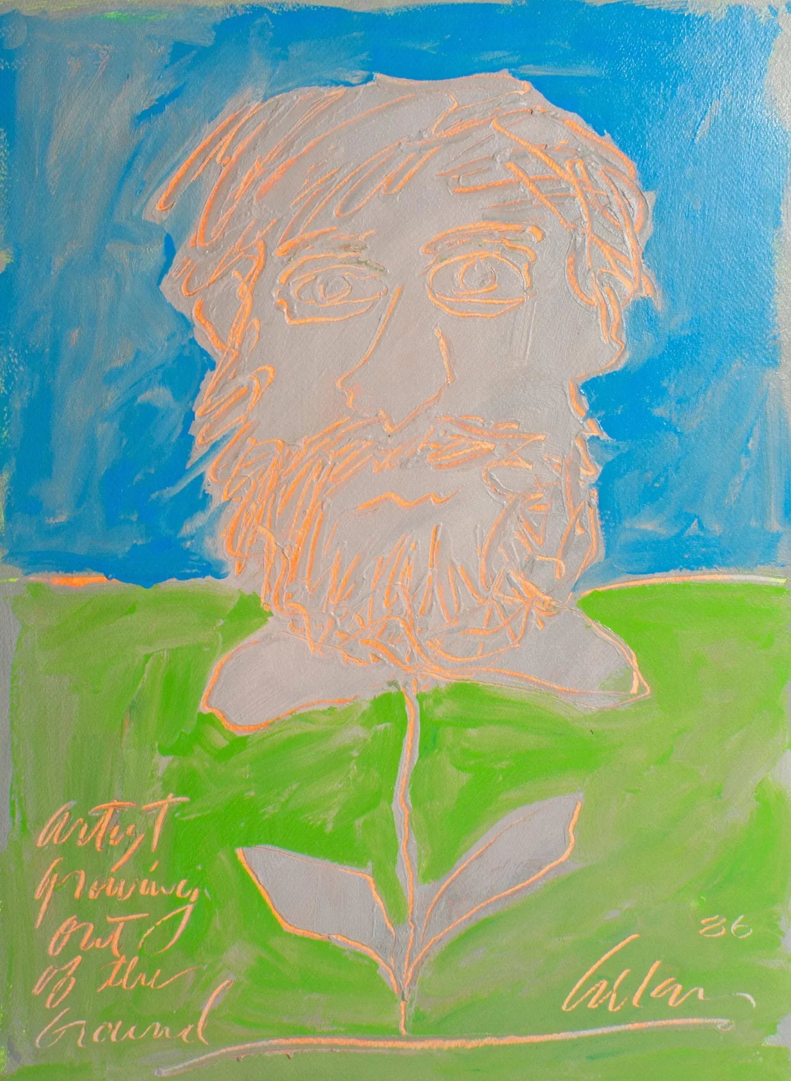 1986 "Artist Growing Out of the Ground" Abstract Acrylic Self Portrait Painting by Harry Hilson - 2
