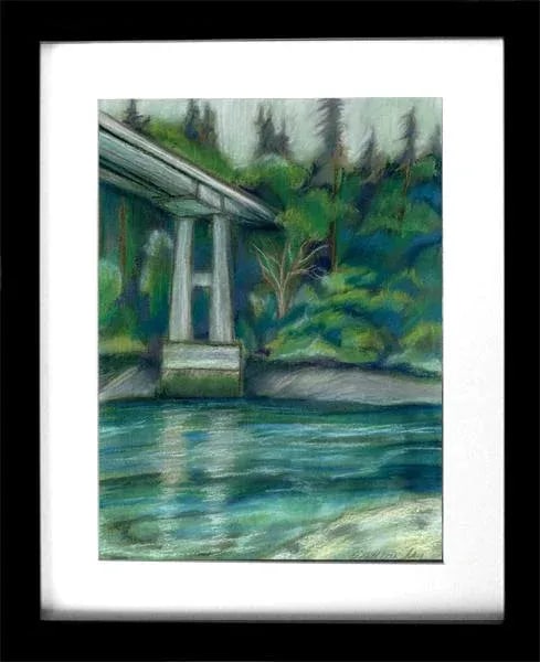 Landscape Pastel Painting Sketch, Bridge to the Mainland: This would be for a gallery wall in a framed grouping or could be a wonderful outdoor theme decor piece for a gift, home office or library. Bridge to the Mainland", plein air pastel sketch during a lo