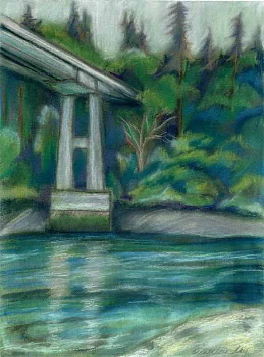 Landscape Pastel Painting Sketch, Bridge to the Mainland - 2