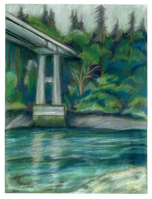 Landscape Pastel Painting Sketch, Bridge to the Mainland - 3