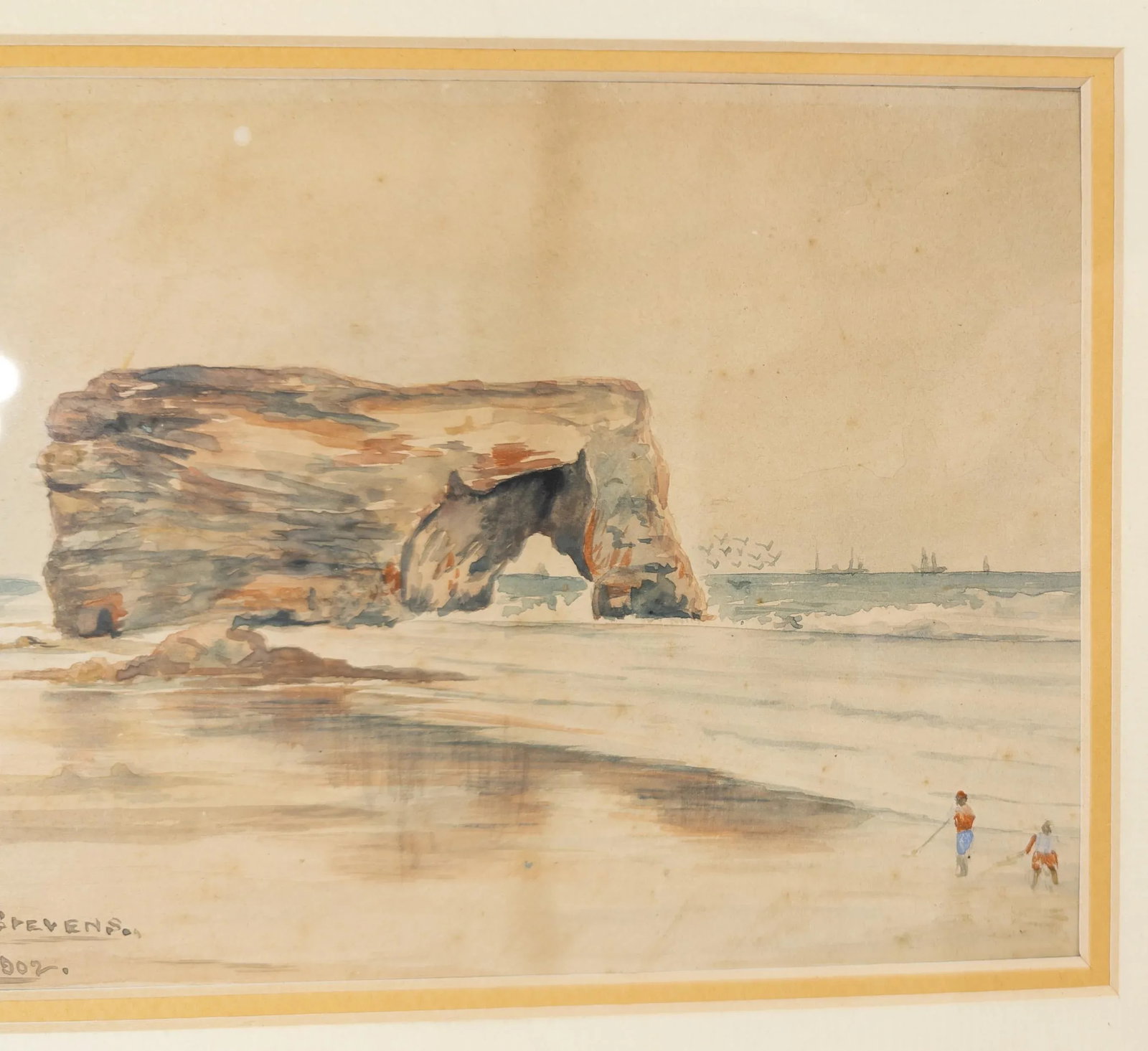 1900's English Watercolor Landscape Painting of Marsden Rock Signed Stevenson - 4